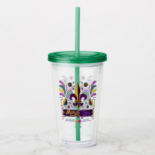 Verre En Acrylique Nouvelle-Orléans Mardi Gras jaune violet vert