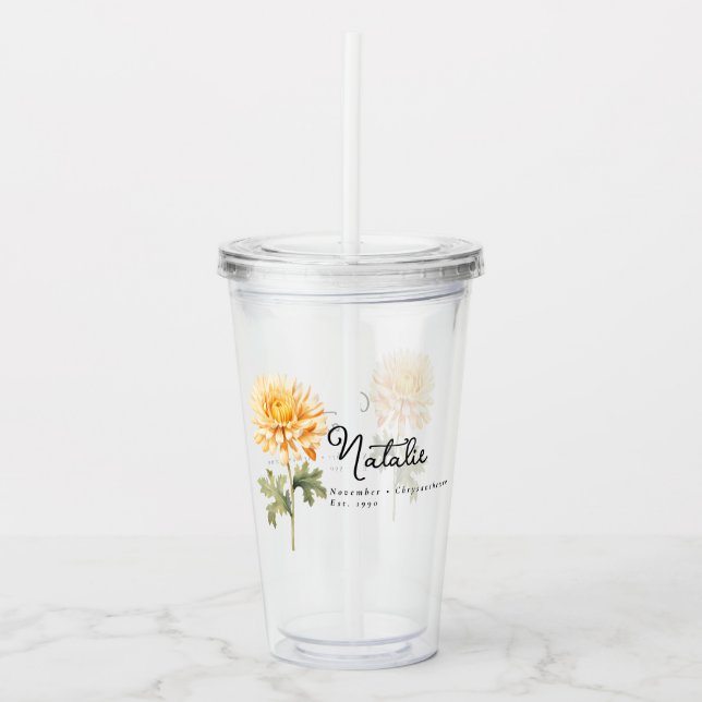 Verre En Acrylique Novembre Mois de naissance Fleur Chrysanthème (Devant)