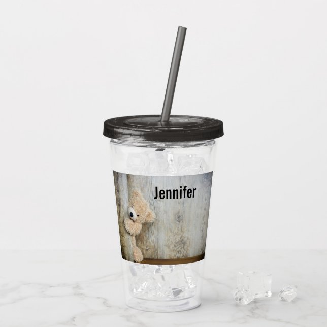 Verre En Acrylique Ours Cute Stuffé Mur Rustique En Bois (Dos glace)