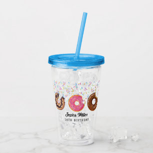 Verre En Acrylique Paillettes de donut rose Citation amusante Cute Aj