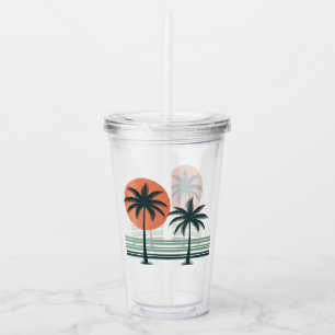 Verre En Acrylique Palmier tropical rétro/vintage