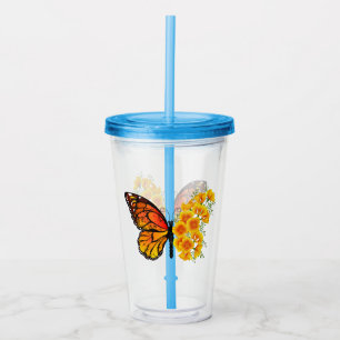Verre En Acrylique Papillon Fleur avec Pavot de Californie Jaune