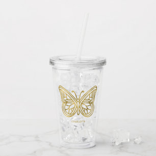 Verre En Acrylique Papillon géométrique Marbre blanc et or