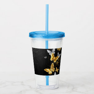 Verre En Acrylique Papillons blancs et dorés