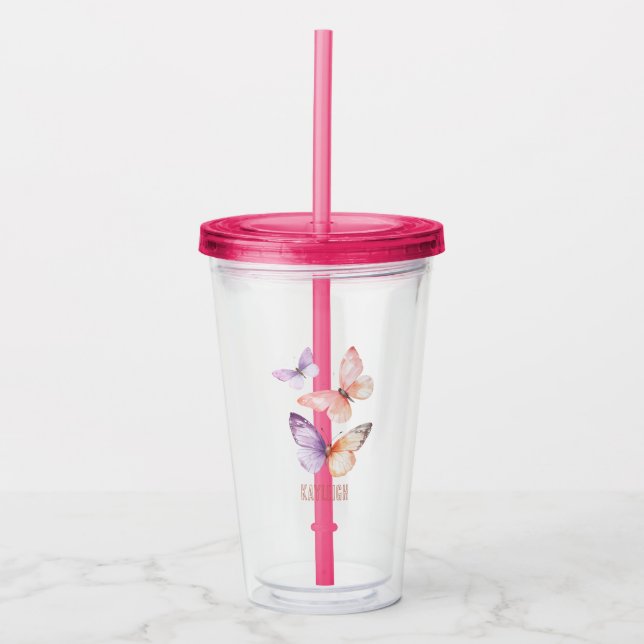 Verre En Acrylique Papillons de pêche à la lavande violette (Devant)