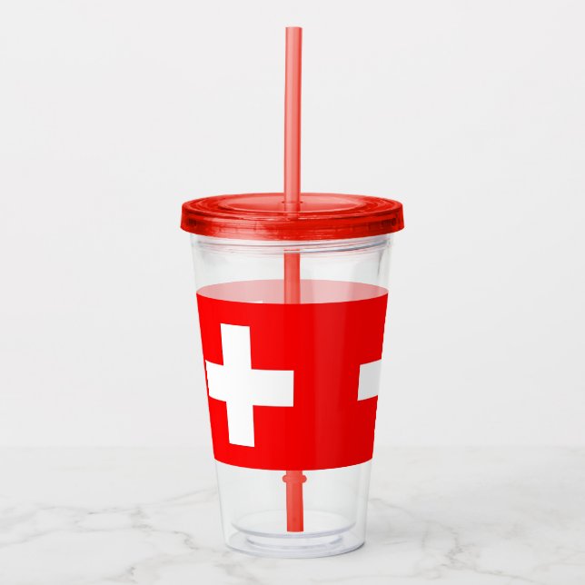 Verre En Acrylique Paruline patriotique avec drapeau de la Suisse (Devant)