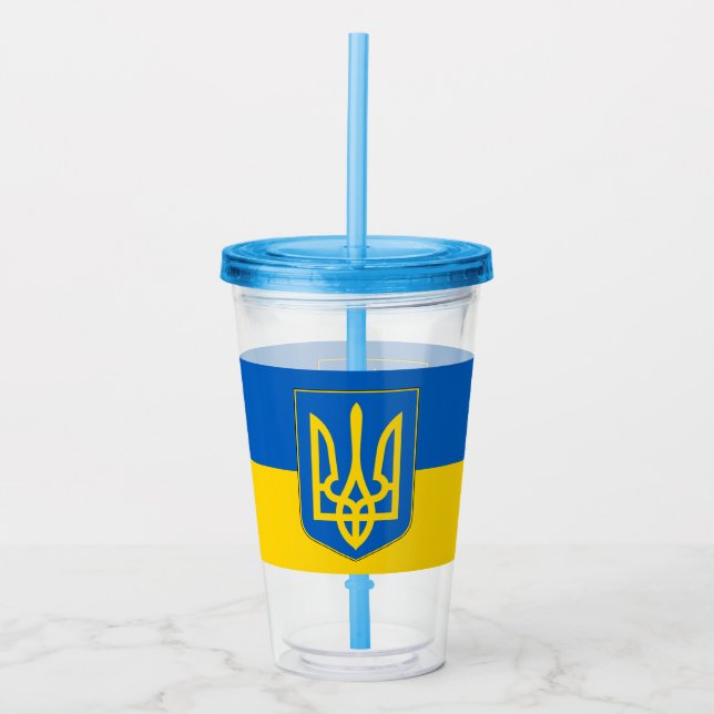 Verre En Acrylique Paruline patriotique avec drapeau d'Ukraine (Devant)