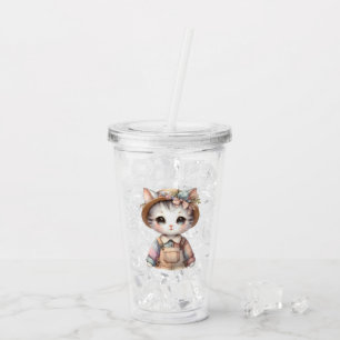 Verre En Acrylique Pastel Cottagecore Chat en boules et Casquette pai