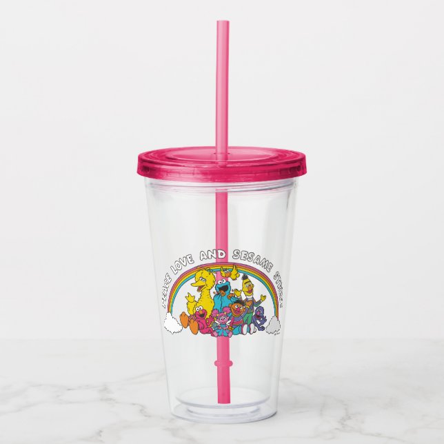 Verre En Acrylique Peace, Love and Sesame Street (Devant)