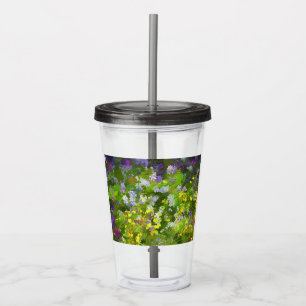 Verre En Acrylique Peinture fleur sauvage Impasto - Art Fleur Origina