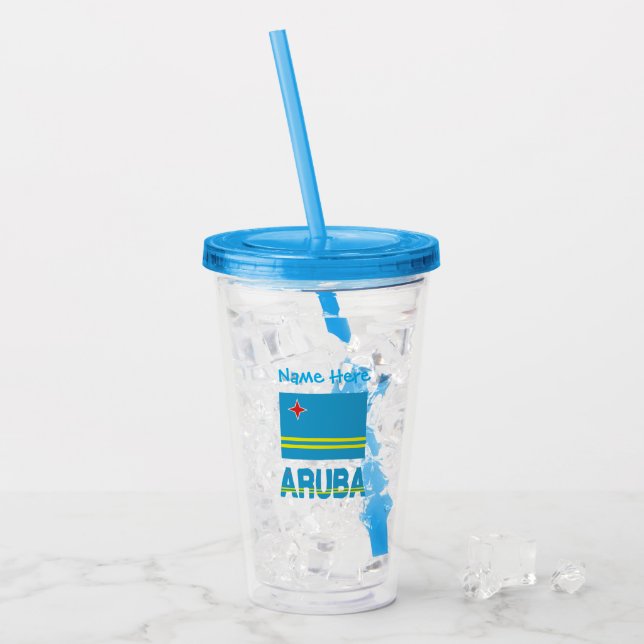 Verre En Acrylique Personnalisation bleue du drapeau d'Aruba et d'Aru (Devant glace)