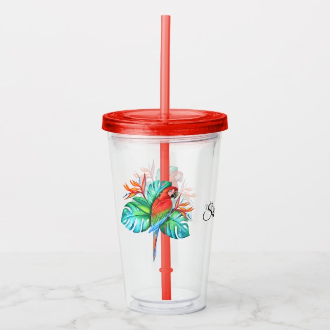 Verre En Acrylique Personnalisé Tropical Macaw Parrot (Devant)