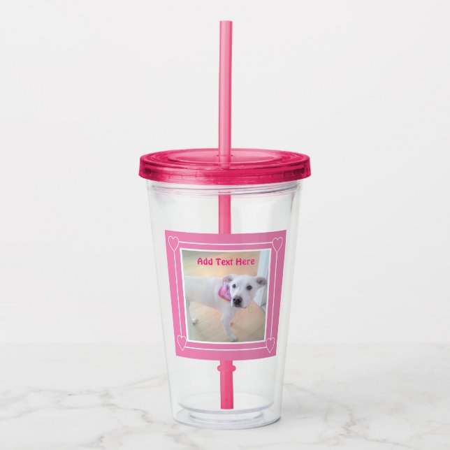 Verre En Acrylique Photo mignonne blanc chiot visage rose (Devant)