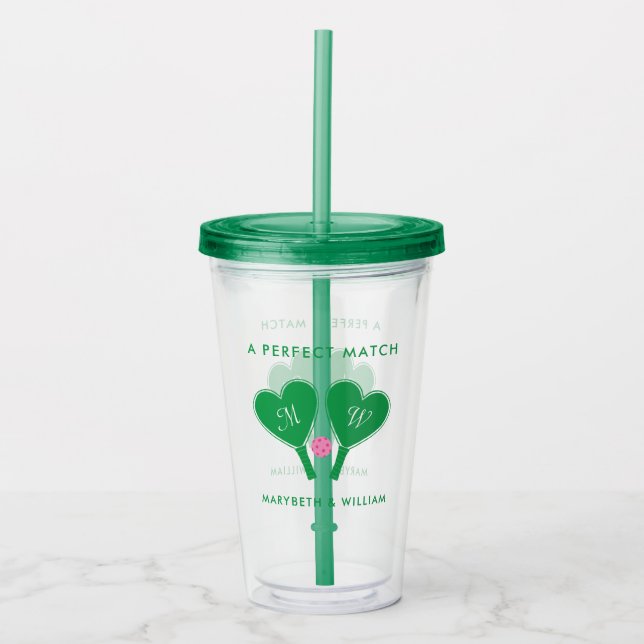 Verre En Acrylique Pickleball Mariage rose et vert Preppy (Devant)