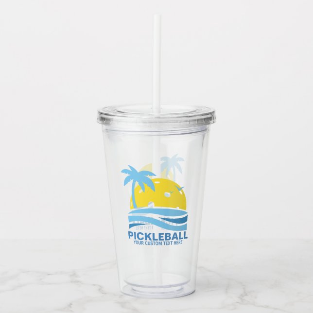 Verre En Acrylique Pickleball Tropical Palm Tree Sun Votre texte pers (Devant)