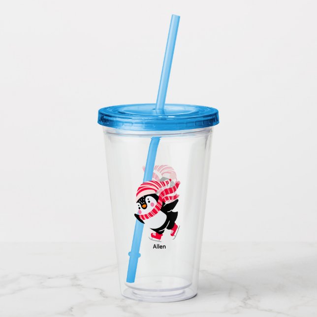 Verre En Acrylique Pingouin de Noël dans un Casquette et écharpe sur  (Dos)