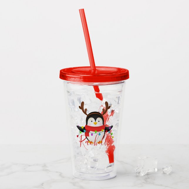 Verre En Acrylique Pingouin de Noël personnalisé (Devant glace)