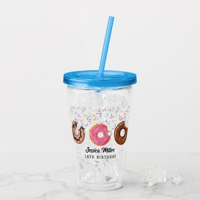 Verre En Acrylique Pink Donut Sprinkles Fun Quote Cute Add Name  (Dos glace)