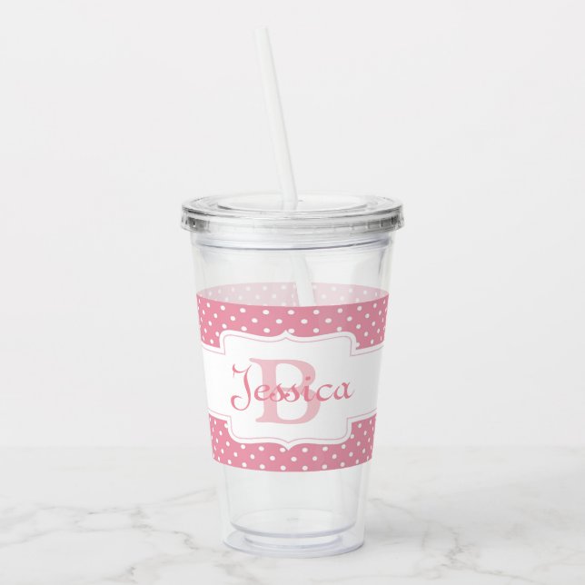 Verre En Acrylique Point Polka rose personnalisé (Gauche)
