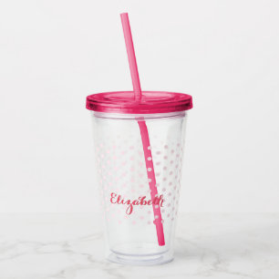 Verre En Acrylique Pois rose Monogramme Enfants Filles Anniversaire
