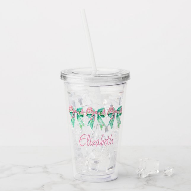 Verre En Acrylique Préppy rose et turquoise florale vaches personnali (Devant glace)