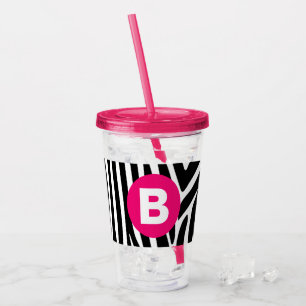 Verre En Acrylique Rayures Classiques de Zèbre Monogramme Rose Clair