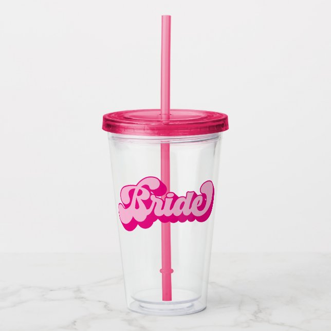 Verre En Acrylique Retro Style Hot Rose Bride Bachelorette Party (Devant)