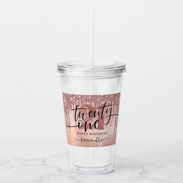Verre En Acrylique Rose Gold Faux Parties scintillant & Foil 21e anni (Devant)
