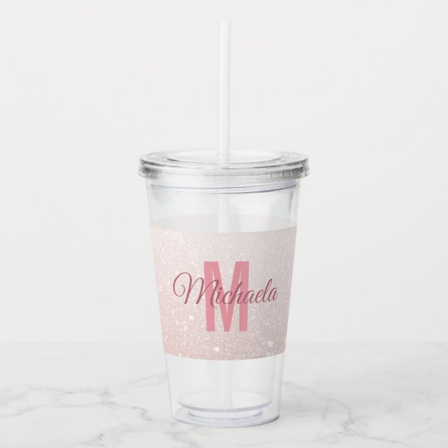 Verre En Acrylique Rose moderne Parties scintillant or Nom du monogra (Devant)