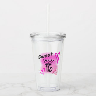 Verre En Acrylique Rose Sweet 16 Aérographe Esthétique Couronné