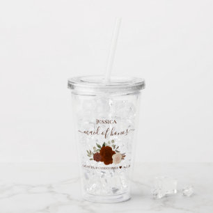 Verre En Acrylique Roses Orange Rouille Élégant Témoin de Mariage