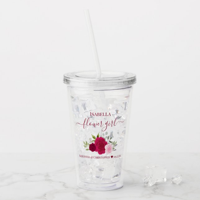 Verre En Acrylique Roses rose magenta Élégant Fleur Mariage (Devant glace)
