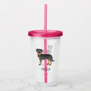 Verre En Acrylique Rottweiler noir et feu Chien de dessin animé migno