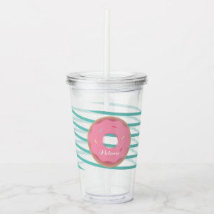 Verre En Acrylique Rubans à rayures de monogramme de beignet glacé ro