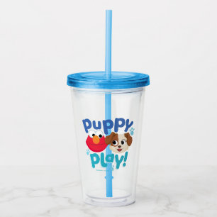 Verre En Acrylique Rue Sésame   Puppy Play Elmo & Tango