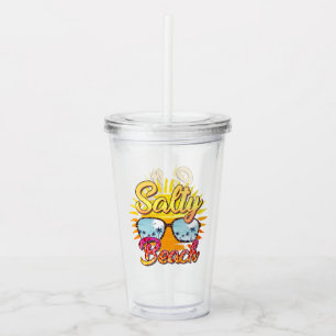Verre En Acrylique Salty Beach   Soleil et palmier tropicaux