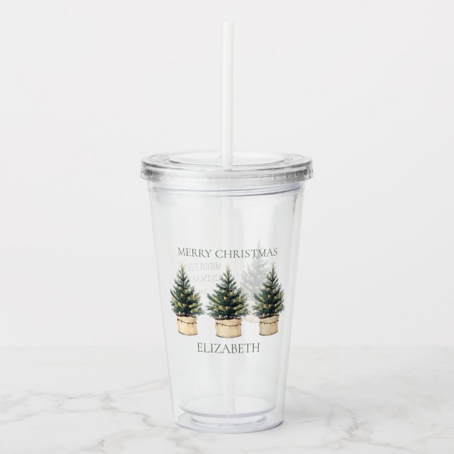 Verre En Acrylique Sapins de Noël Rustiques Minimalistes (Devant)