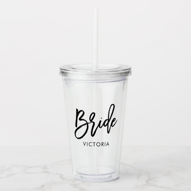 Verre En Acrylique Script élégant "Mariée" Custom Bridal Party (Devant)