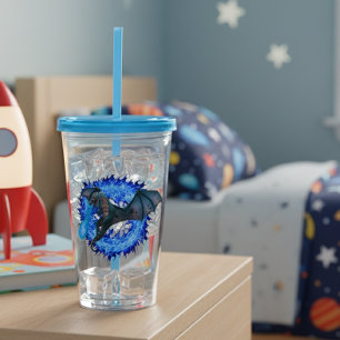 Verre En Acrylique Serpent Dragon Respiration Feu bleu flamme