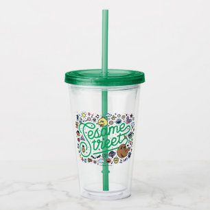 Verre En Acrylique Sésame Sésame Sesame Street Green Doodle Script
