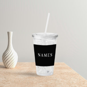 Verre En Acrylique Simple Black Custom Ajouter Votre Nom Élégant