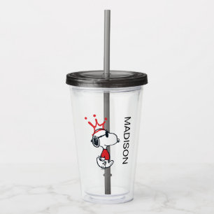 Verre En Acrylique Snoopy - Joe Cool Crown Ajouter Votre Nom