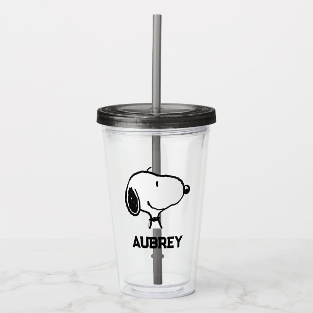 Verre En Acrylique Snoopy Smile Giggle Laugh | Ajouter Votre Nom (Devant)