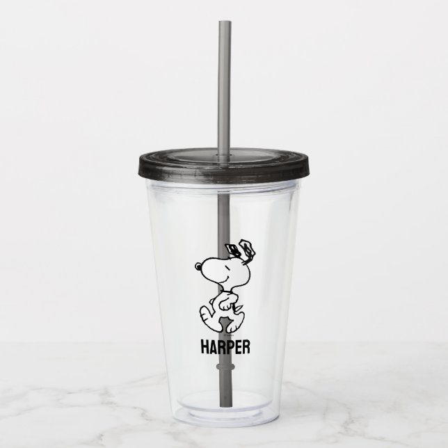 Verre En Acrylique Snoopy So Sweet Flower Motif | Ajouter Votre Nom (Devant)