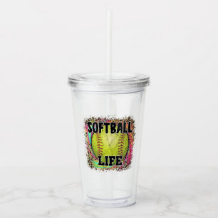 Verre En Acrylique Softball Life Tie Dye Empreinte de léopard Yellow 