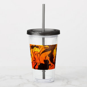 Verre En Acrylique Sorcière d'Halloween avec un chat noir