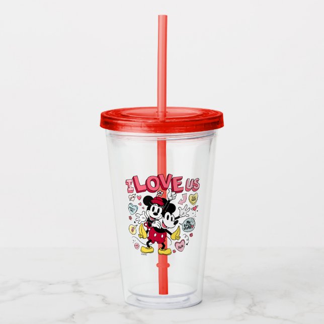 Verre En Acrylique Souris Mickey et Minnie | Je nous aime (Devant)
