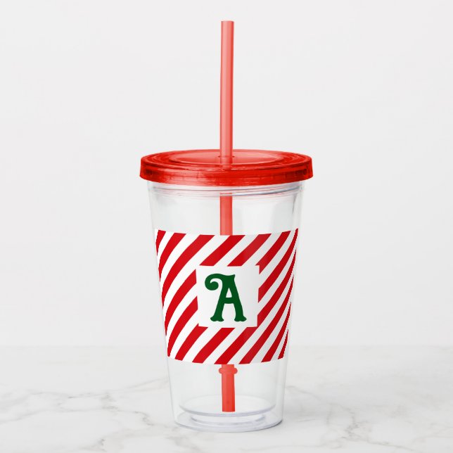 Verre En Acrylique Stripes diagonales rouges et blanches de Noël (Devant)