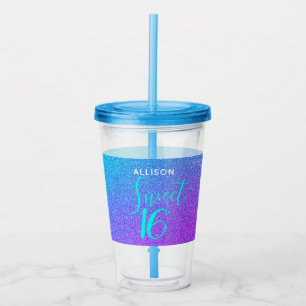 Verre En Acrylique Sweet 16 Anniversaire Purple Parties scintillant T