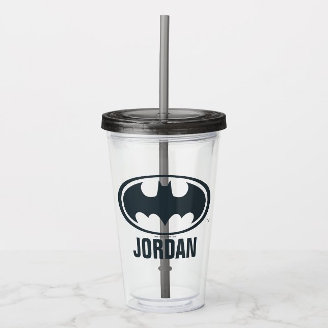 Verre En Acrylique Symbole Batman | Logo noir et blanc (Devant)